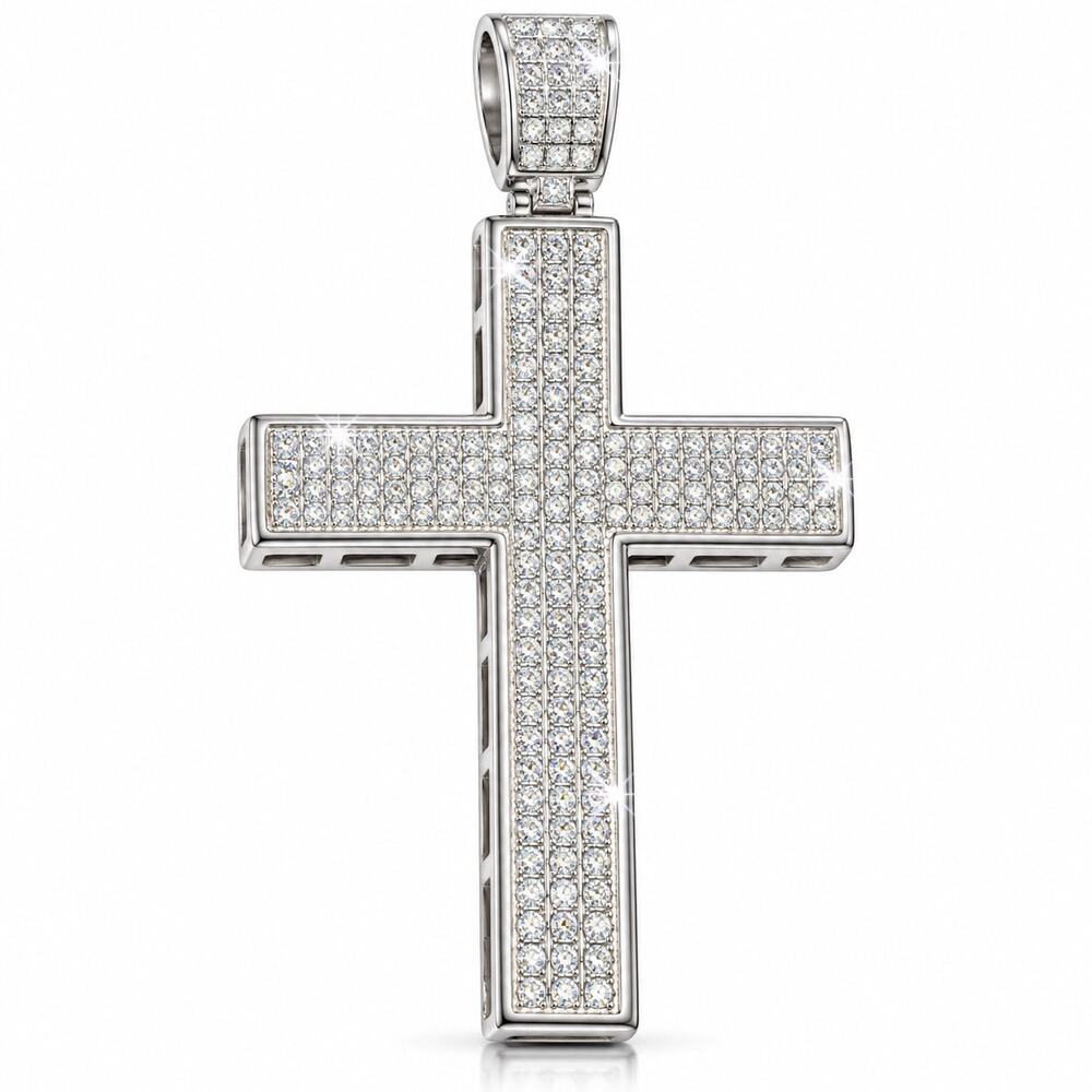 NWT Moissanite Cross Pendant 0.79 CTW VVS D Color Sterling Silver Iced Out Large